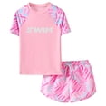 thumbnail image 4 of REDARER Girls Two Piece Athletic Swimsuit with "SWIM" Print and Abstract Pattern Sun Protective Swimwear,120, 4 of 6