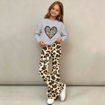 thumbnail image 5 of FSYBOA Girls Graphic Outfit Set, 2 Piece Elastic Waist Girls Crew Neck Tops and Flare Pants Gray Size 14-15T, 5 of 7