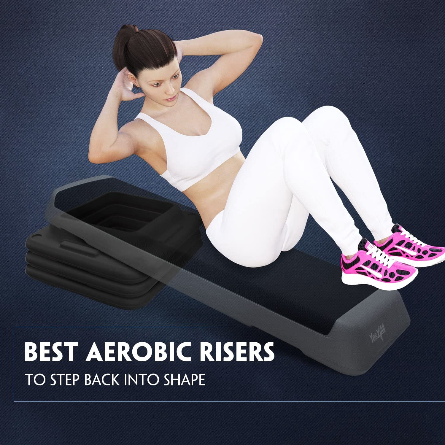 Yes4All Aerobic Risers for Step Platform - 16 x 16 x 2.2 in, Black (A pair)