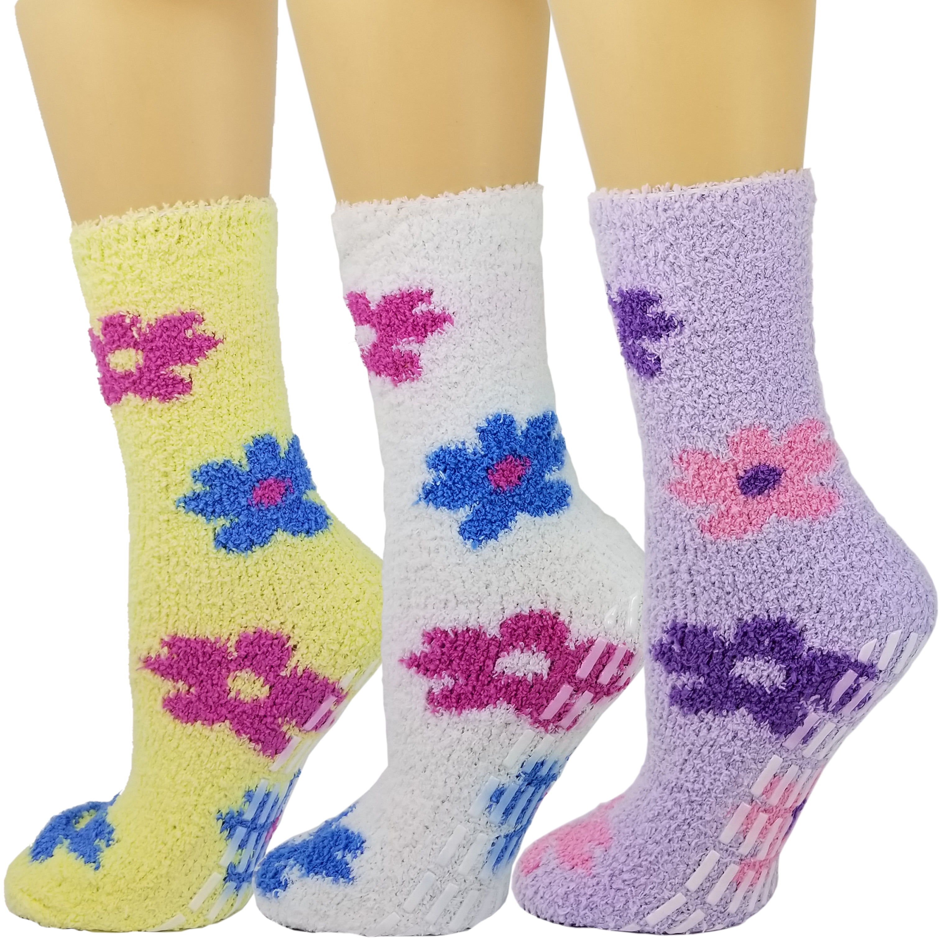 Debra Weitzner Womens Bright Non Skid Fuzzy Socks Grips Ultra Soft 3 ...