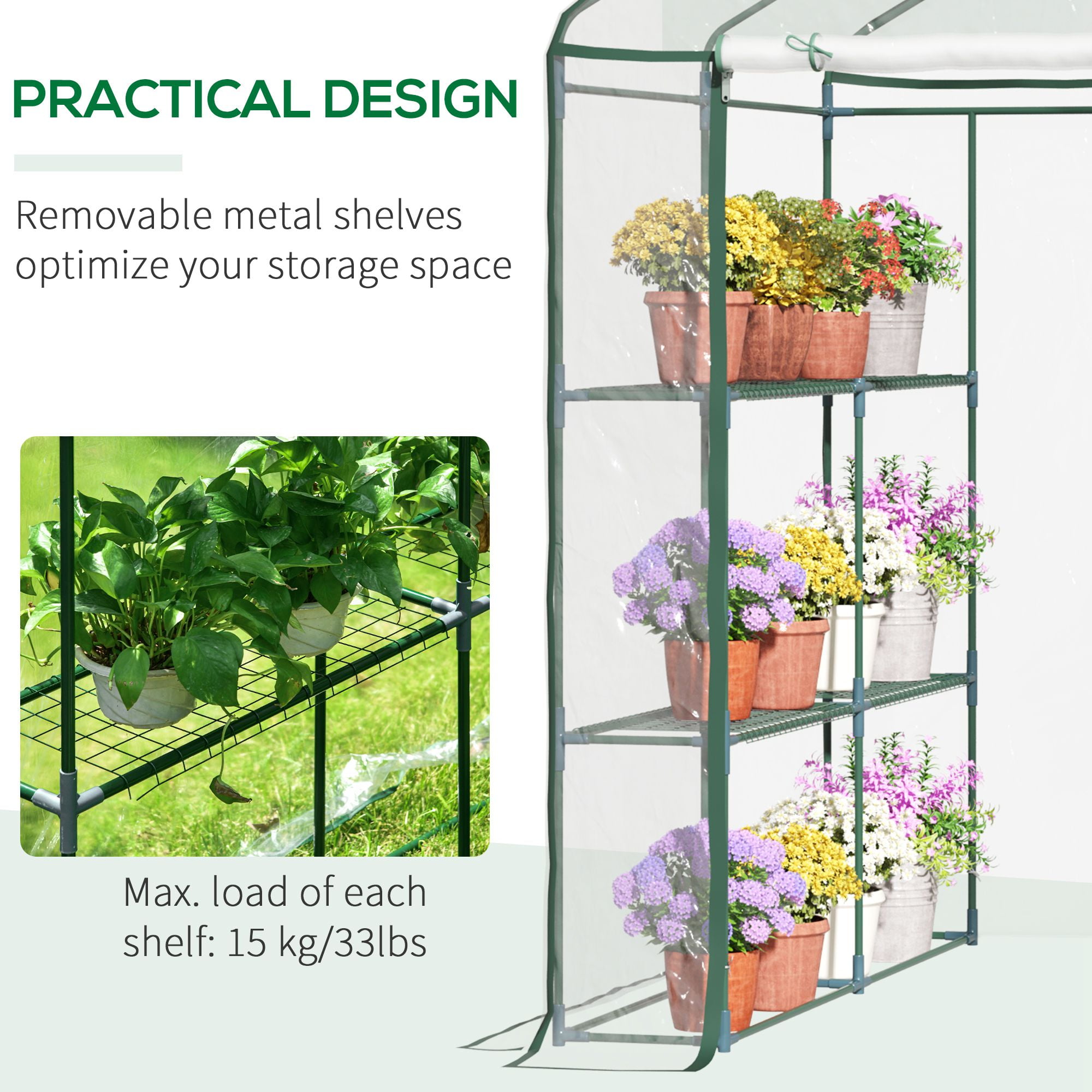 Outsunny 5' x 5' x 6' Mini Walk-in Greenhouse Kit, Portable Green House with 3 Tier Shleves, Roll-Up Door, and Weatherized Plastic Cover for Backyard Garden, Garden