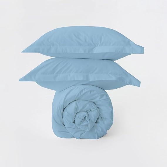 Homi Drapes 100% Egyptian Cotton 3 Piece Duvet Cover Set - Breathable All Season Comforter Cover with Zipper Closure & Corner Ties Sateen Weave (Aqua Blue, California King)
