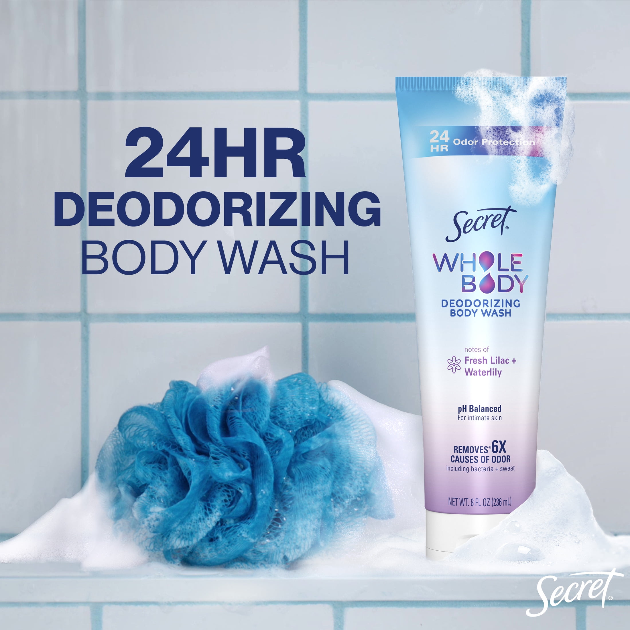 (12 pack) Secret Feminine Wash 24 HR Deodorizing Body Wash for Women, Lilac & Waterlily, 7oz