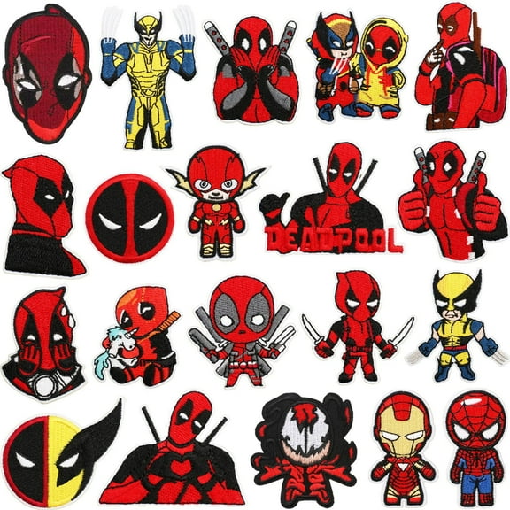 20pcs Anime Cartoon Deadpool Chenille Patches Embroidered Iron On Patches, Crest Iron On Applique Patch for T-Shirt Jackets Jeans Vests Hats Backpacks DIY Craft