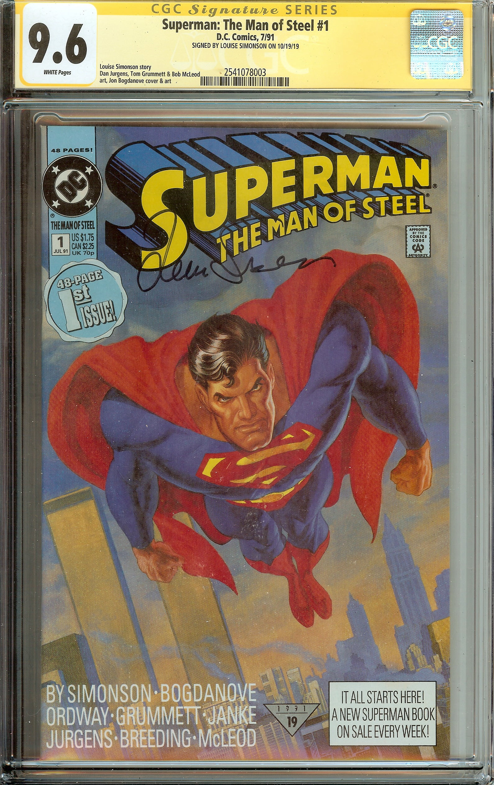 Superman Man of Steel #1 CGC 9.6  Signed Louse Simonson