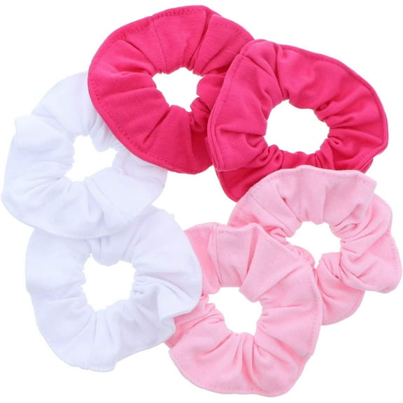 Motique Accessories Large Solid Scrunchie for Adult Female - Set of 6-Hot Pink Light Pink White