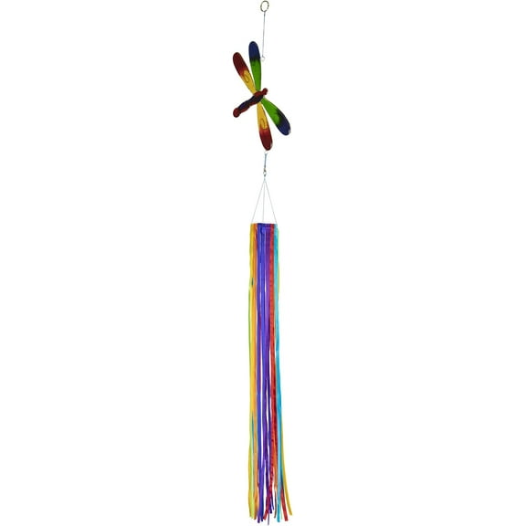 In the Breeze 5193 — Dragonfly & Ribbon Windsock — Colorful Satin Ribbon and Resin Suncatcher