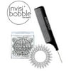 Invisibobble Traceless Hair Ring (with Sleek Steel Pin Tail Comb) (Original / Chrome Sweet Chrome - 3 pack)