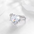 thumbnail image 4 of Juwaliy 9Ct Women Heart Ring 925 Sterling Silver Rose Flower April Birthstone Diamond Crystal Solitaire Ring Bridal Jewelry Birthday Gift, 4 of 11