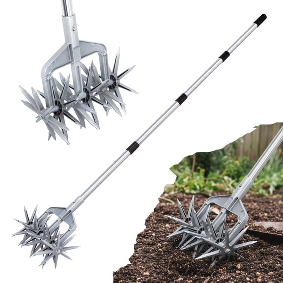 YARTTING Garden Tiller Durable Efficient Cultivator Tiller with Detachable Tines, Adjustable Handle Ideal for Reseeding Grass, Soil Mixing, Planting