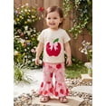 thumbnail image 4 of BemeyourBBs Toddler Baby Girl Back to School Outfit Kids Kindergarten Outfits Toddler Baby Girl Summer Clothes Short Sleeve Apple Embroidery TShirt Tops and Bell Bottom Flare Pants Set, 4 of 9