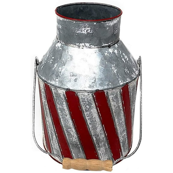 Vintage Milk Can Water Jug Vase Planter Rustic Galvanized Metal Red Silver White Christmas Holiday Decor Milk Can