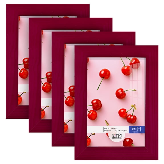 Woodgrain 4 in. x 6 in. Cherry Red Picture Frame Set (Set of 4)