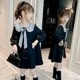 thumbnail image 4 of Zhuashum Boho Dress For Girls Long Sleeve Round Neck Sundress Plaid Prints Outfits Princess Dress Sweet Autumn Winter Cute Floral Sundress For Kids Black 5-6 Years, 4 of 9