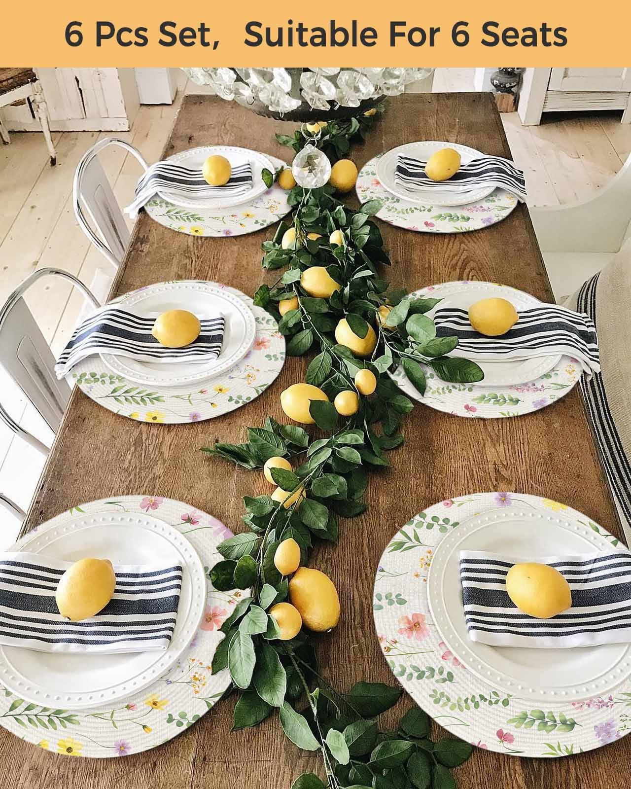 13 Inch Round Placemats Set of 4, Pink Spring Floral Non Slip Heat Insulation PP Table Mats, Flowers Elegant Pastoral Rustic Washable Place Mats for Kitchen Dining Party Table Decor