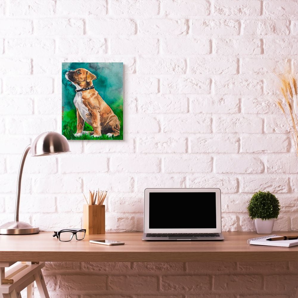 Stupell Industries Boxer Puppy Dog Pet Animal Watercolor Painting Canvas Wall Art by George Dyachenko