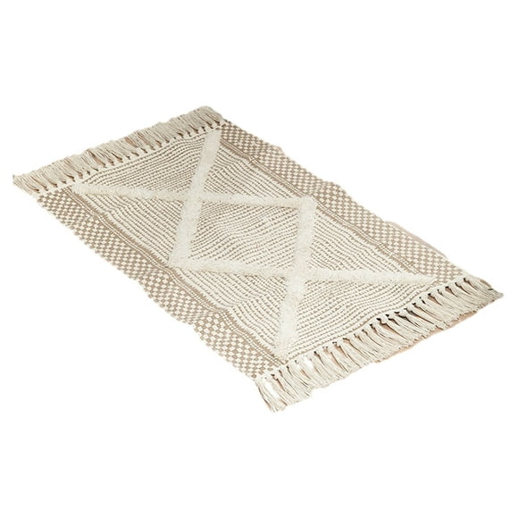 maskred Exotic Style Woven Rug Moroccan Inspired Durable And Materials Polyester Woven Carpets Easy To Clean Indoor Decoration Beige 60*90cm 1Set
