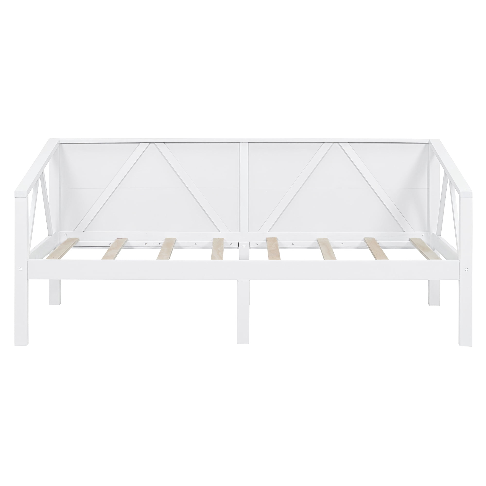 Aukfa Twin Size Bed Frame, Solid Wood Daybed with Slat Support for Kids Boys Girls, White