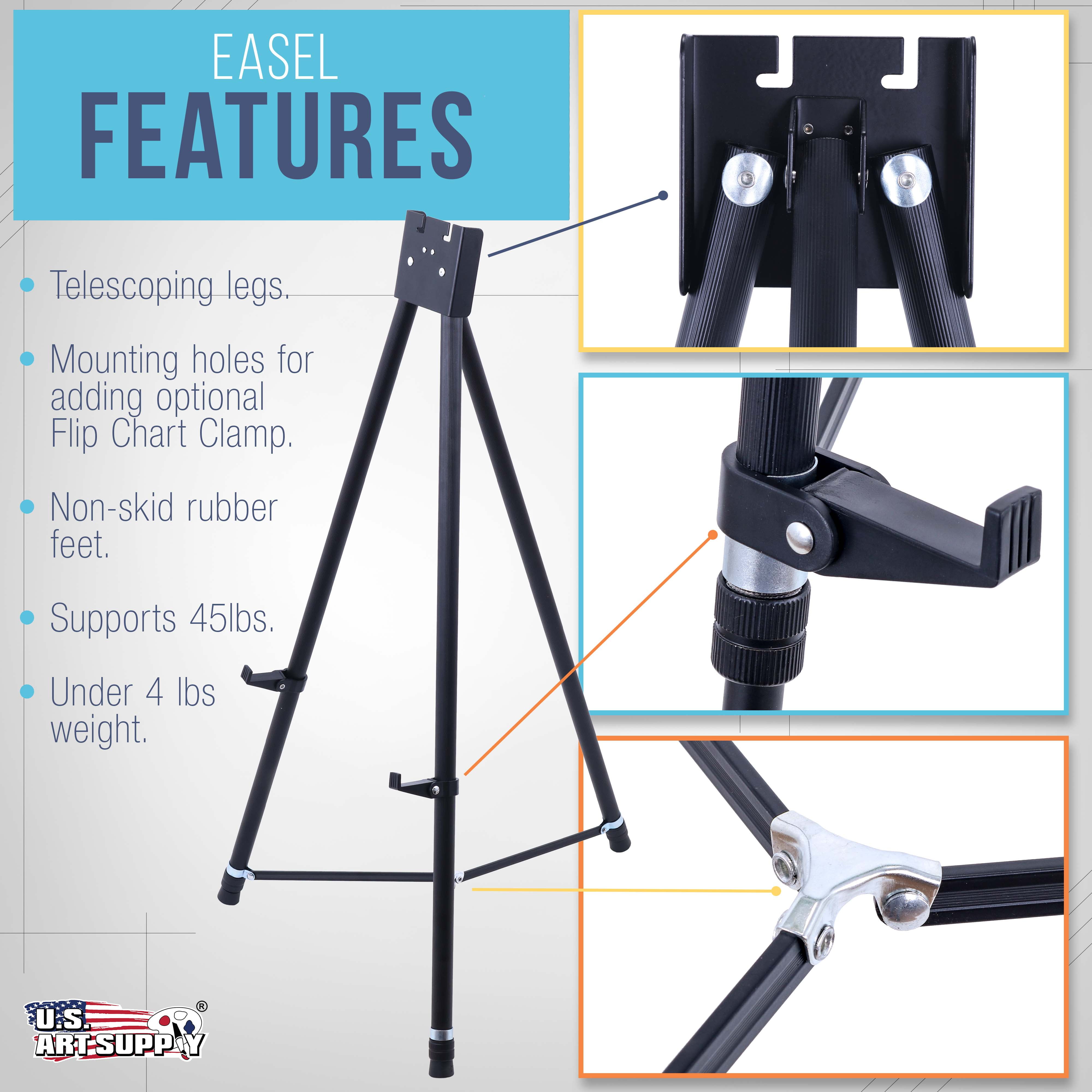 U.S. Art Supply 70" High Showroom XL Aluminum Display Easel, Holds 45 lb Extra Large Black Presentation Stand Adjustable