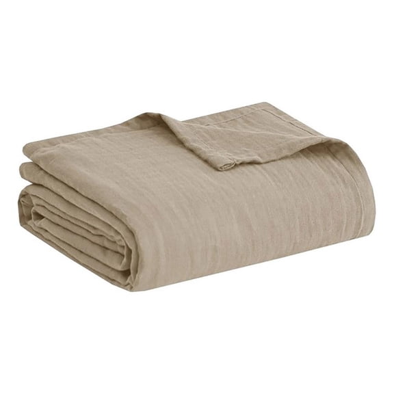 Pemberly Row Gauze Contemporary Lightweight Cotton Full/Queen Blanket in Tan