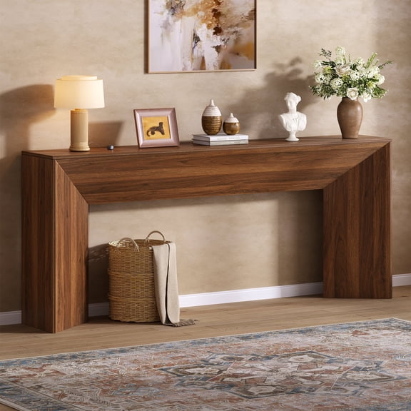 knoworld 70.9 Inch Long Console Table, Farmhouse Wooden Sofa Table Behind Couch, Entryway Table Accent Table with Sturdy Triangular Base for Living Room, Entryway, Hallway, Walnut