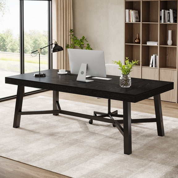 Finmind 71-inch Executive Desk, Farmhouse Large Office Computer Desk with Sturdy Frame, for Home Office, Black