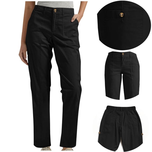 Cargo Pants Women Sevevn Women's Straight Leg Cargo Pants High Waist Cotton Twill Utility Trousers with Pockets Black M