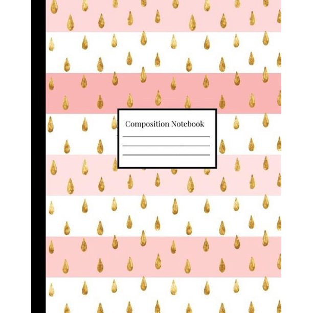 Composition Notebook Gold Teal Teardrops Pink Stripes Cute Composition