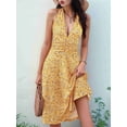 thumbnail image 3 of Robe d'Été Sans Manches Portefeuille à Col en V à Fleurs pour Femme Mini Robe Jaune TG, 3 of 5