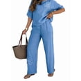 thumbnail image 3 of Women'S Plus Size Summer Two Piece Sets Cap Sleeve Floral Blouse Belted Pants Outfits Blue S, 3 of 7