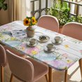 thumbnail image 3 of Easter Table Cloths for 3 Foot Rectangle Tables, Spring Bunny Colorful Eggs Plants Wooden Grain Patio Waterproof Elastic Fitted Tablecloths, Washable Rectangular Table Cover for Camping, 3 of 8
