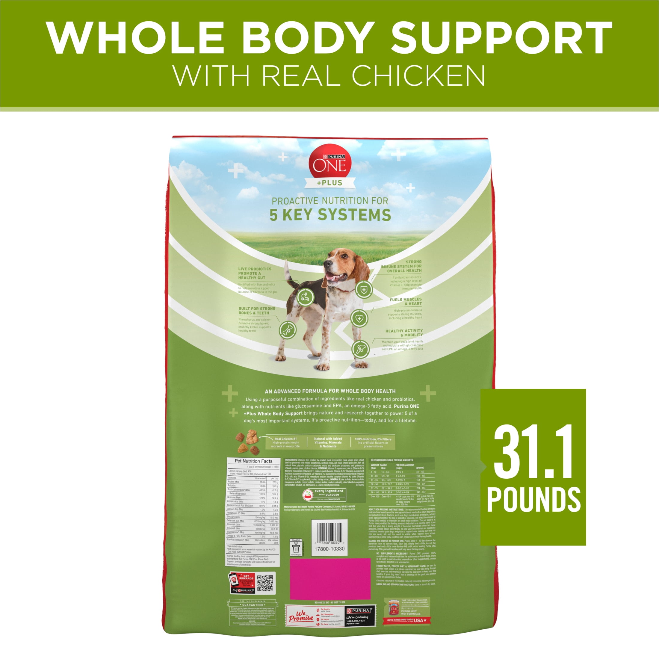 Purina ONE Plus Whole Body Support Chicken Flavor Dry Dog Food, 31.1 lb Bag