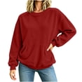 thumbnail image 4 of FAVIPT Corduroy Sweatshirts for Women Ribbed Long Sleeve Crewneck Tops with Kangaroo Pocket Casual Fall Winter Pullover No Hood Red,L, 4 of 6