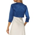 thumbnail image 3 of INSPIRE CHIC Boléro de Soirée Élégant pour Femme à devant Ouvert, Manches 3/4, Cardigan en Satin, Bleu, TP, 3 of 5