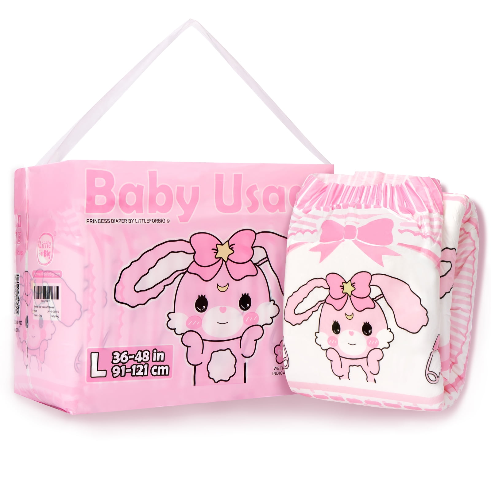 Littleforbig Adult Printed Diaper 10 Pieces - Baby Usagi (Large 36"-48")