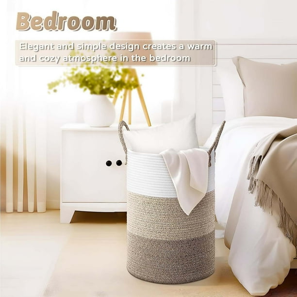 Cesto de lavandería tejido de cuerda (1 unidad), contenedor de almacenamiento grande, cesto plegable natural para organizar la ropa en el dormitorio con asa resistente
