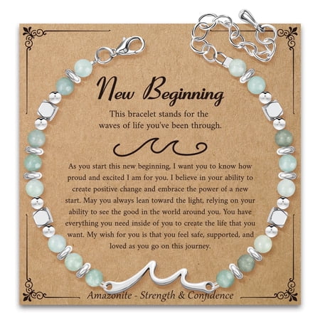 Elphaba Galinda Inspirational Wave Bracelet Gifts for Women: Healing Amazonite Bracelets with Positive Affirmations - Get Well Soon Gift for Mom Aunt Daughter Best Friends Sister