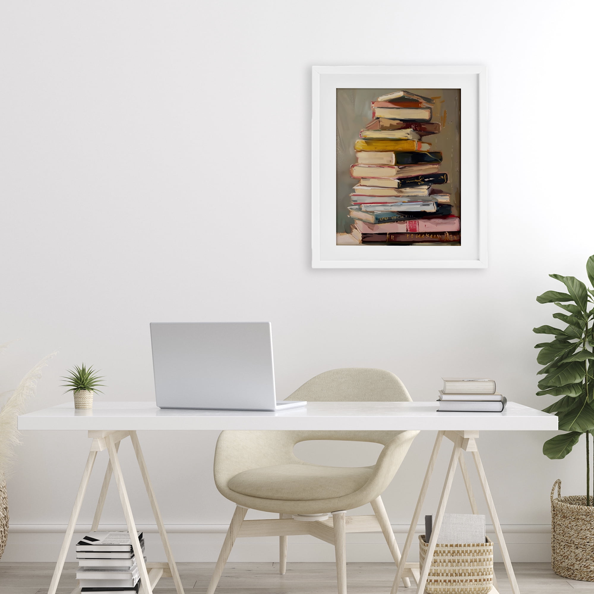 Stupell Industries Well Loved Bookstack White Framed Print Under Glass, design by LSR Design Studio