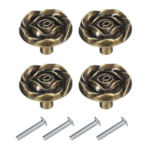 8 Sets Vintage Drawer Knobs with Rose Pattern for Cupboards Drawer, Bronze(1.2" Long)