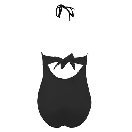 POROPL Women One Piece Swimsuits Bikini Halter Top Swim Thin Cutout Print Swim Black Size S-2XL