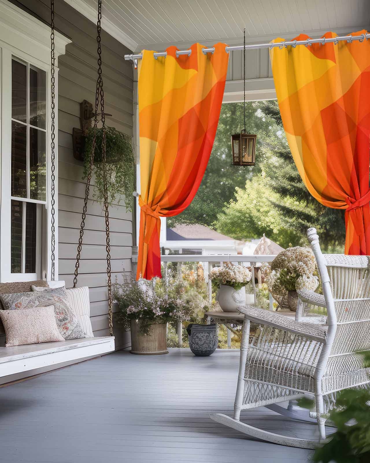 Red Orange Outdoor Curtains for Patio, Modern Abstract Ombre Geometric Aesthetic Privacy Drapes Grommet Waterproof Outside Curtains for Porch/Cabana/Balcony 54"x 95", 2 Panel