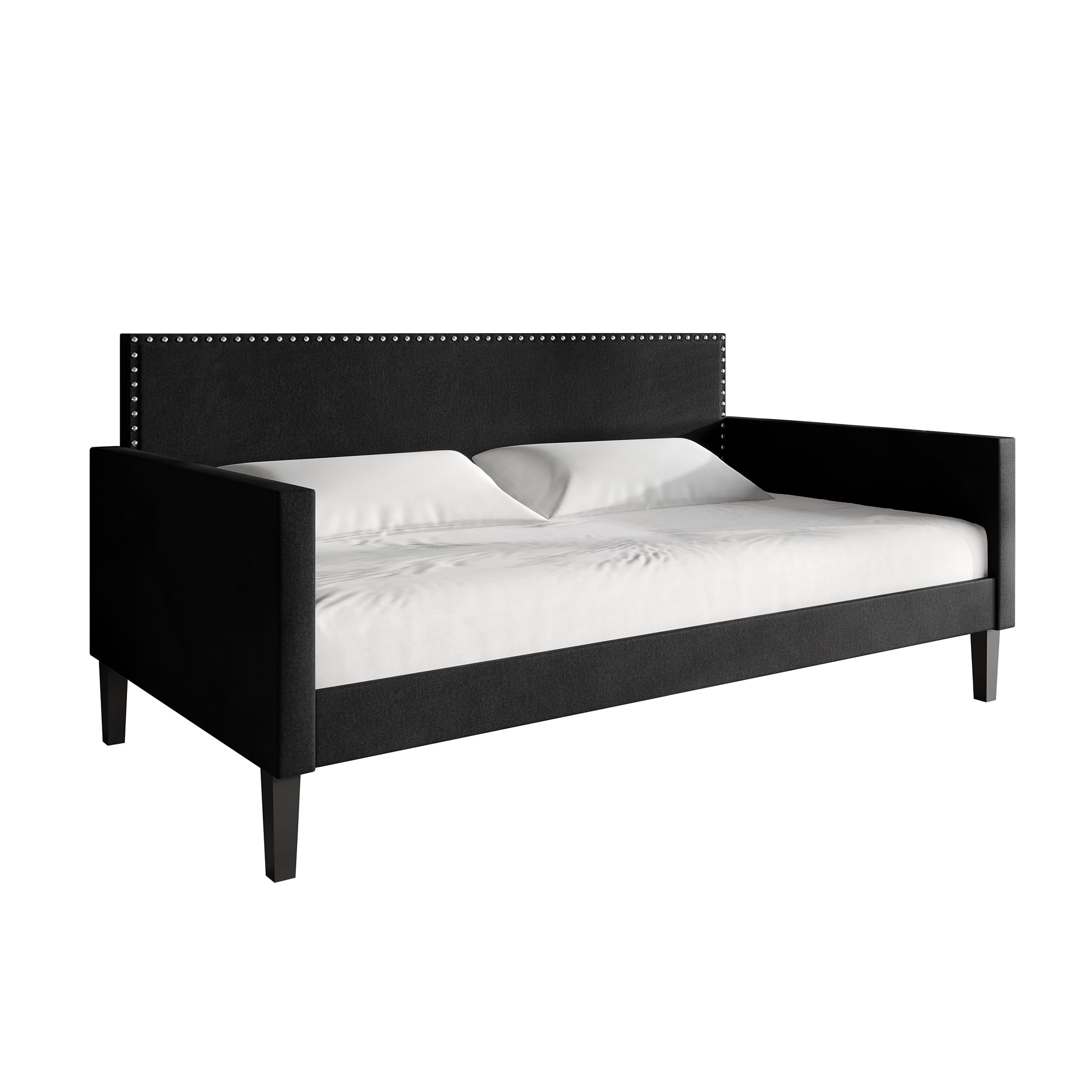 Castle Place Contemporary Velvet Twin Daybed with Nailhead Trim,  Black