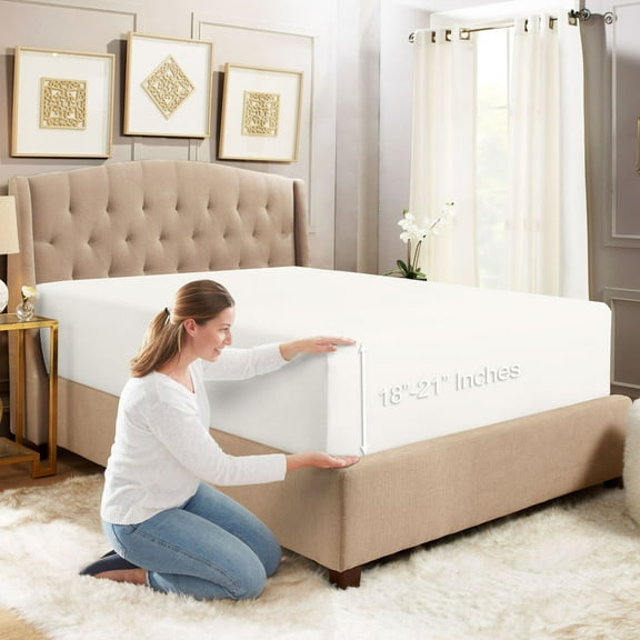 SAYFUT Extra Deep Pocket Fitted Sheet Elastic Corner Straps Fitted Sheets 18'' - 21'', 20 Colors