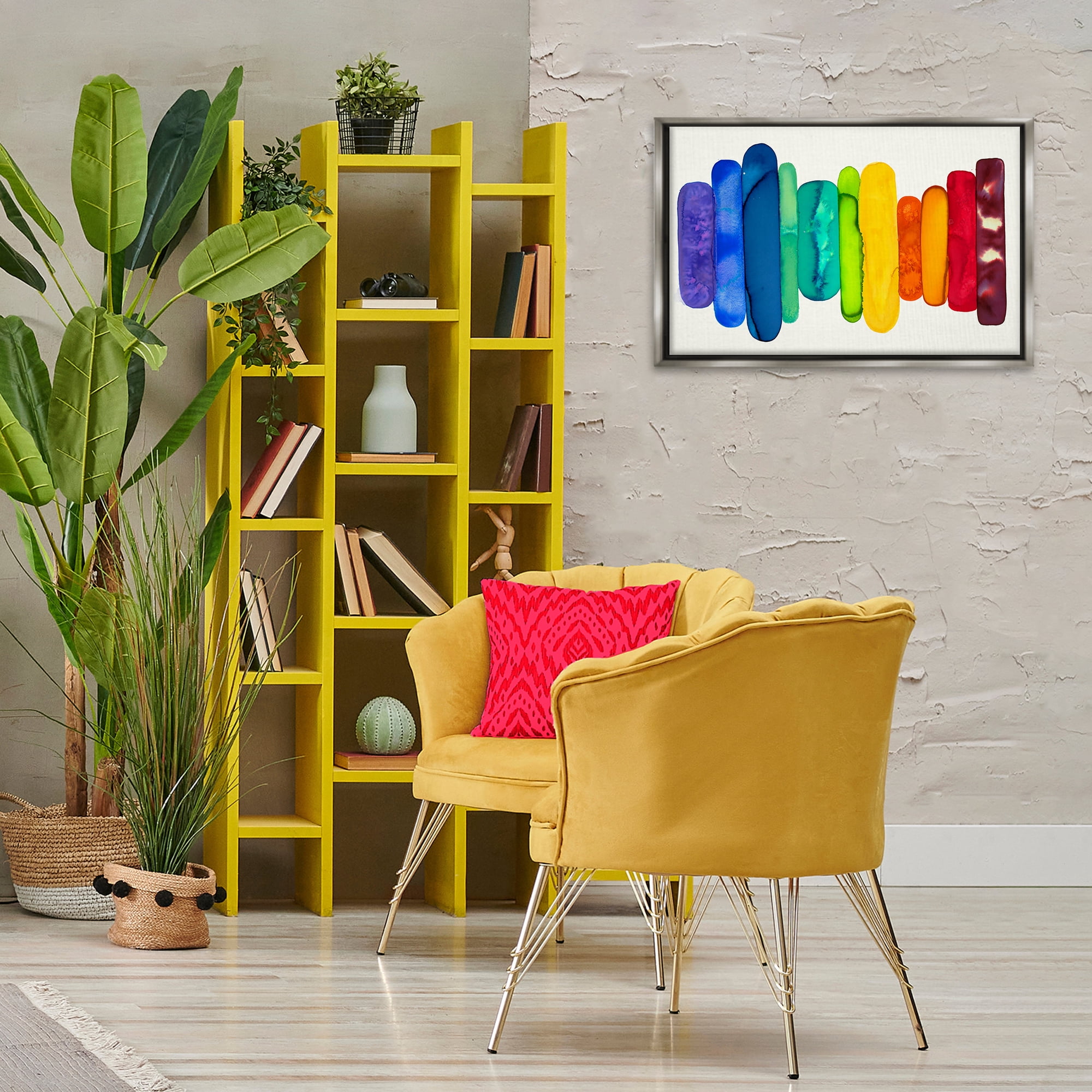 Stupell Industries Rainbow Ombre Shapes Abstract Painting Gray Floater Framed Canvas Art Print Wall Art, 25 x 17