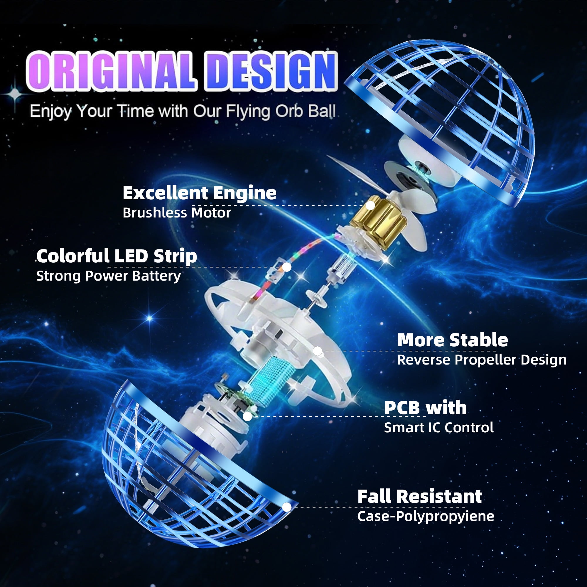 Flying Orb Ball Toys (2Pcs, 2025 Upgraded), Hover Ball Flying Spinner with Lights, Hand Controlled Mini Magic Hover Spinner, Christmas Birthday Cool Stuff for Boys Girls 6 7 8 9 10+