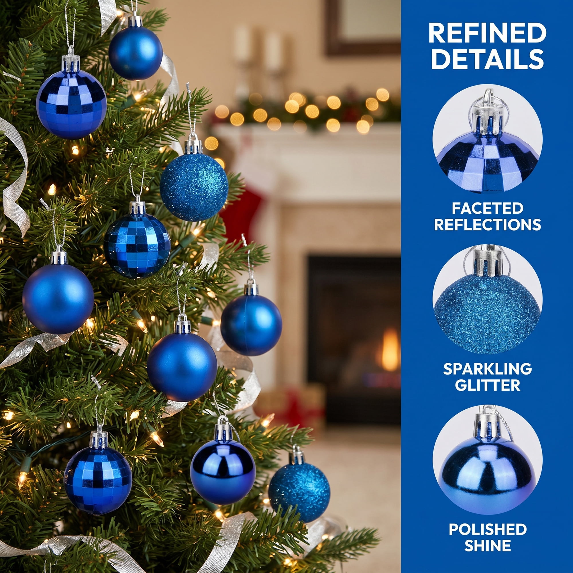 Unique Bargains 24Pcs Christmas Tree Hanging Baubles Shatterproof Ornaments Blue 1.6"