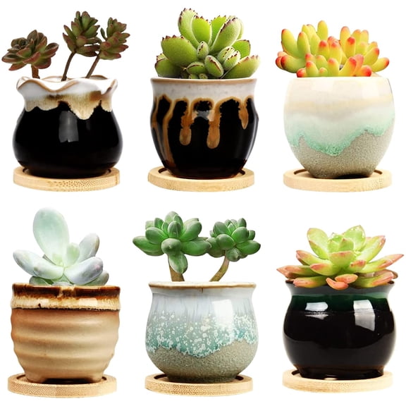 2.1 Inch Succulent Pot with Drainage,Planting/Flower Pots,Small Planter for Mini Plant Ceramic Flowing Glaze Base Serial Set with Holes