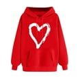 thumbnail image 2 of Heart Sweatshirts For Women Valentine's Day Hoodie Casual Long Sleeve Love Heart Printed Graphic Pullover Sweatshirts Tops Red L, 2 of 5