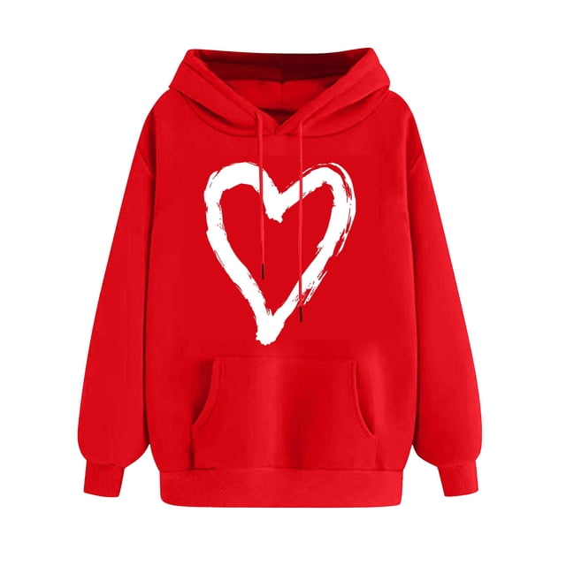 Plebaso Sweat à Capuche pour Femmes Mignon Cœur Manches Longues Décontracté avec Poches