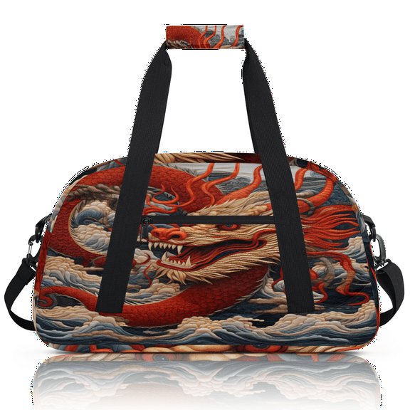 Herdesigns Sports Duffle Bags Travel Duffle Bag Gym Bag Chinese Dragon Weekender Travel Bag Waterproof Overnight Bag Carry On Travel Tote Bag Dance Bags